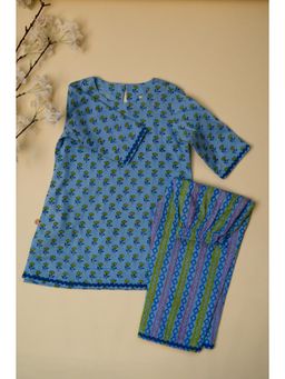 ADYA - Blue Floral & Stripes Co-Ord (Set of 2)