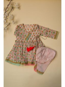 ADYA - Baby Pink Jaal & Booti Floral Kurta with Tulip Pants (Set of 2)