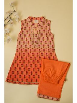 ADYA - Peach Ombre Floral Kurta with Palazzo (Set of 2)
