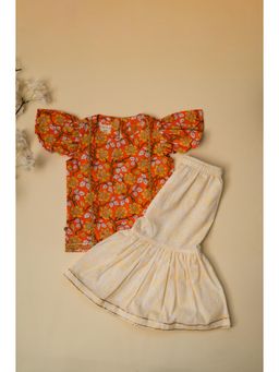 ADYA - Orange Jaal Kurta with Sharara (Set of 2)