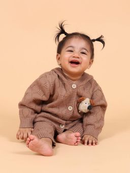 Mama & Peaches - Brown Puppy Hooded Knitted Cotton Romper
