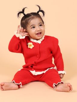 Mama & Peaches - Daisy Knitted Cotton Sweat-Shirt with Jogger Red (Set of 2)