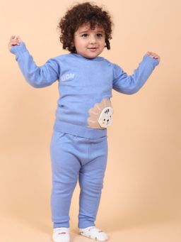 Mama & Peaches - Lion Knitted Cotton Sweat-Shirt with Jogger Blue (Set of 2)