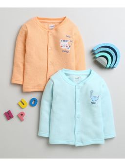 Bumzee - Orange & Sky Blue Boys Full Sleeves Cotton Thermal Jablas (Pack of 2)