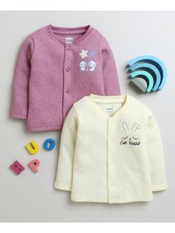 Bumzee - Yellow & Mauve Girls Full Sleeves Cotton Thermal Jablas (Pack of 2)
