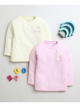Bumzee - Pink & Yellow Girls Cotton Thermal T-Shirts Pack Of 2 (Pack of 2)