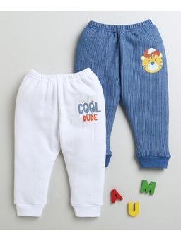 Bumzee - White & Indigo Blue Boys Cotton Thermal Joggers Pack Of 2 (Pack of 2)
