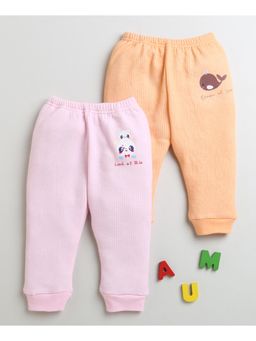 Bumzee - Pink & Orange Girls Cotton Thermal Joggers Pack Of 2 (Pack of 2)
