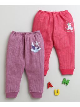 Bumzee - Dark Pink & Mauve Girls Cotton Thermal Joggers Pack Of 2 (Pack of 2)