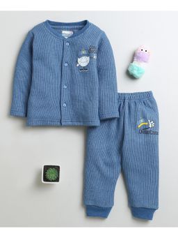 Bumzee - Indigo Blue Boys Full Sleeves Cotton Thermal Jabla & Jogger (Set of 2)