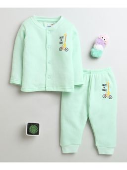 Bumzee - Mint Green Boys Full Sleeves Cotton Thermal Jabla & Jogger (Set of 2)