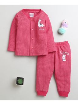 Bumzee - Dark Pink Girls Full Sleeves Cotton Thermal Jabla & Jogger (Set of 2)