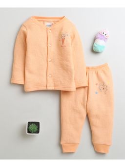 Bumzee - Orange Girls Full Sleeves Cotton Thermal Jabla & Jogger (Set of 2)