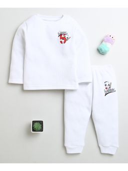 Bumzee - White Boys Cotton Thermal T-Shirt & Jogger Age - 3-6 Months (Set of 2)