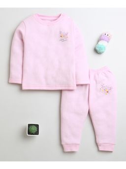 Bumzee - Pink Girls Cotton Thermal T-Shirt & Jogger Age - 3-6 Months (Set of 2)