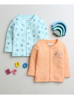 Bumzee - Orange & Sky Blue Girls Full Sleeves Cotton Thermal Jablas (Pack of 2)