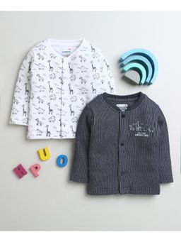 Bumzee - White & Charcoal Grey Boys Full Sleeves Cotton Thermal Jablas (Pack of 2)