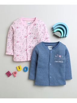 Bumzee - Pink & Indigo Blue Boys Full Sleeves Cotton Thermal Jablas (Pack of 2)
