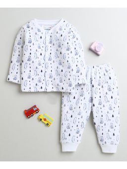 Bumzee - White Boys Full Sleeves Cotton Thermal Jabla & Jogger (Set of 2)