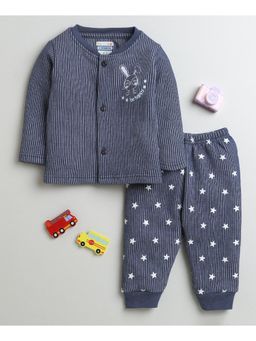 Bumzee - Charcoal Grey Boys Full Sleeves Cotton Thermal Jabla & Jogger (Set of 2)