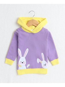 Bumzee - Lavender & Yellow Girls Full Sleeves Cotton Hooded Sweat-Shirt