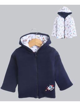 Bumzee - Navy & White Baby Boys Full Sleeves Cotton Reversible Jacket