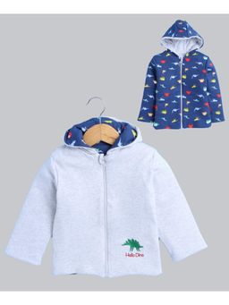 Bumzee - Grey Melange & Navy Baby Boys Full Sleeves Cotton Reversible Jacket