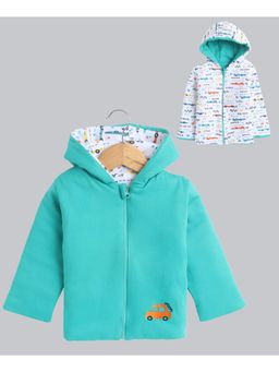 Bumzee - Green & White Baby Boys Full Sleeves Cotton Reversible Jacket