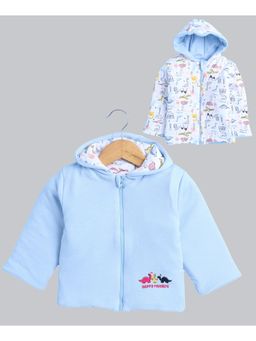 Bumzee - Sky Blue & White Baby Boys Full Sleeves Cotton Reversible Jacket