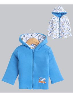 Bumzee - Royal Blue & White Baby Boys Full Sleeves Cotton Reversible Jacket