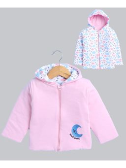 Bumzee - Baby Pink & White Baby Girls Full Sleeves Cotton Reversible Jacket