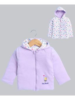 Bumzee - Lavender & White Baby Girls Full Sleeves Cotton Reversible Jacket