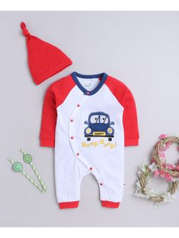 Bumzee - Red & White Boys Fashion Trendy Sleepsuit with Cap (Set of 2)