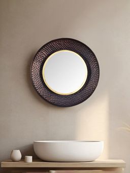 At Home by Nilkamal - Round Shaped Decorative Wall Mirror - Medium, Copper