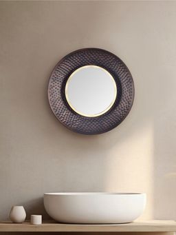 At Home by Nilkamal - Round Shaped Decorative Wall Mirror - Small, Copper