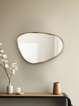 At Home by Nilkamal - Pebble Shaped Decorative Wall Mirror - Large, Gold