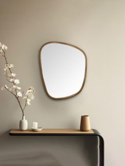 At Home by Nilkamal - Pebble Shaped Decorative Wall Mirror - Small, Gold