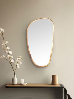 At Home by Nilkamal - Pebble Shaped Decorative Wall Mirror - Small, Gold