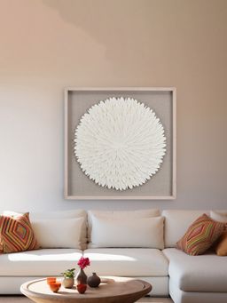 At Home by Nilkamal - Feather Design Circular Wall Decor - White