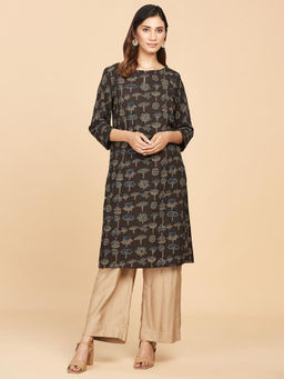 Fabindia - Brown Cotton Ajrakh Printed Knee Length Kurta