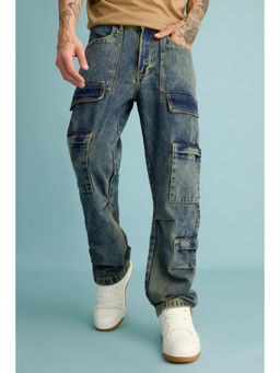 FREAKINS - Retro Blue Blade Mens Utility Cargo Jeans