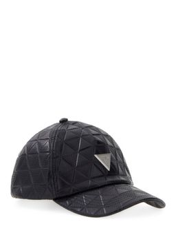 Guess - Black Leather Textured Mens Cap