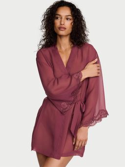 Victoria's Secret - Burgundy Dream Angels Chiffon & Lace Short Robe