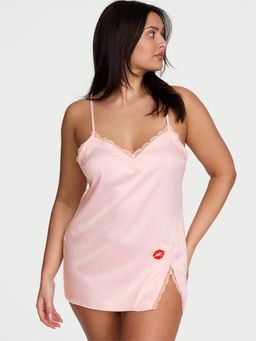 Victoria's Secret - Pink Tease Satin Lace Trim Mini Slip Nightdress