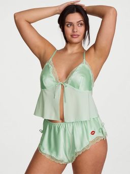 Victoria's Secret - Green Tease Satin & Chiffon Flyaway Cami Set