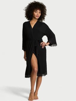 Victoria's Secret - Black Sosoft Modal Lace Trim Robe
