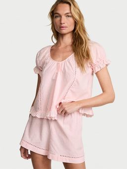Victoria's Secret - Pink Cotton Dream Puff Sleeve Shorts Set