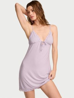 Victoria's Secret - Purple Sosoft Modal Lace Trim Tie Front Slip Nightdress