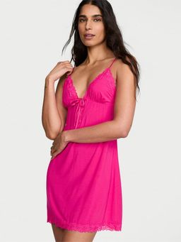 Victoria's Secret - Pink Sosoft Modal Lace Trim Tie Front Slip Nightdress