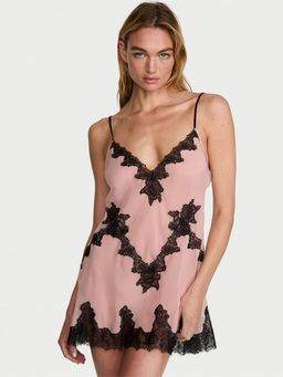 Victoria's Secret - Pink Chiffon Rose Lace Trim Mini Slip Nightdress